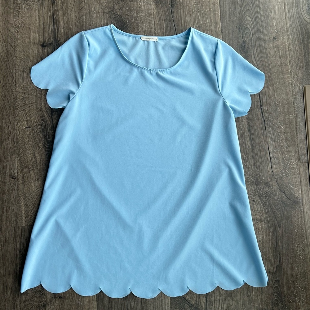 2/$30 Scalloped light Blue Women's Top